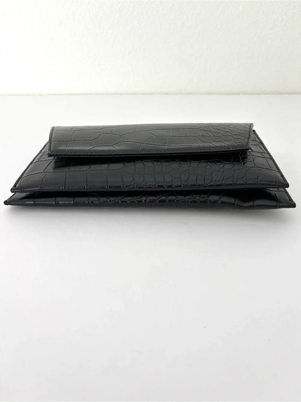 ZARA Black Croc Embossed Envelope Clutch NWT Convertible Shoulder Bag